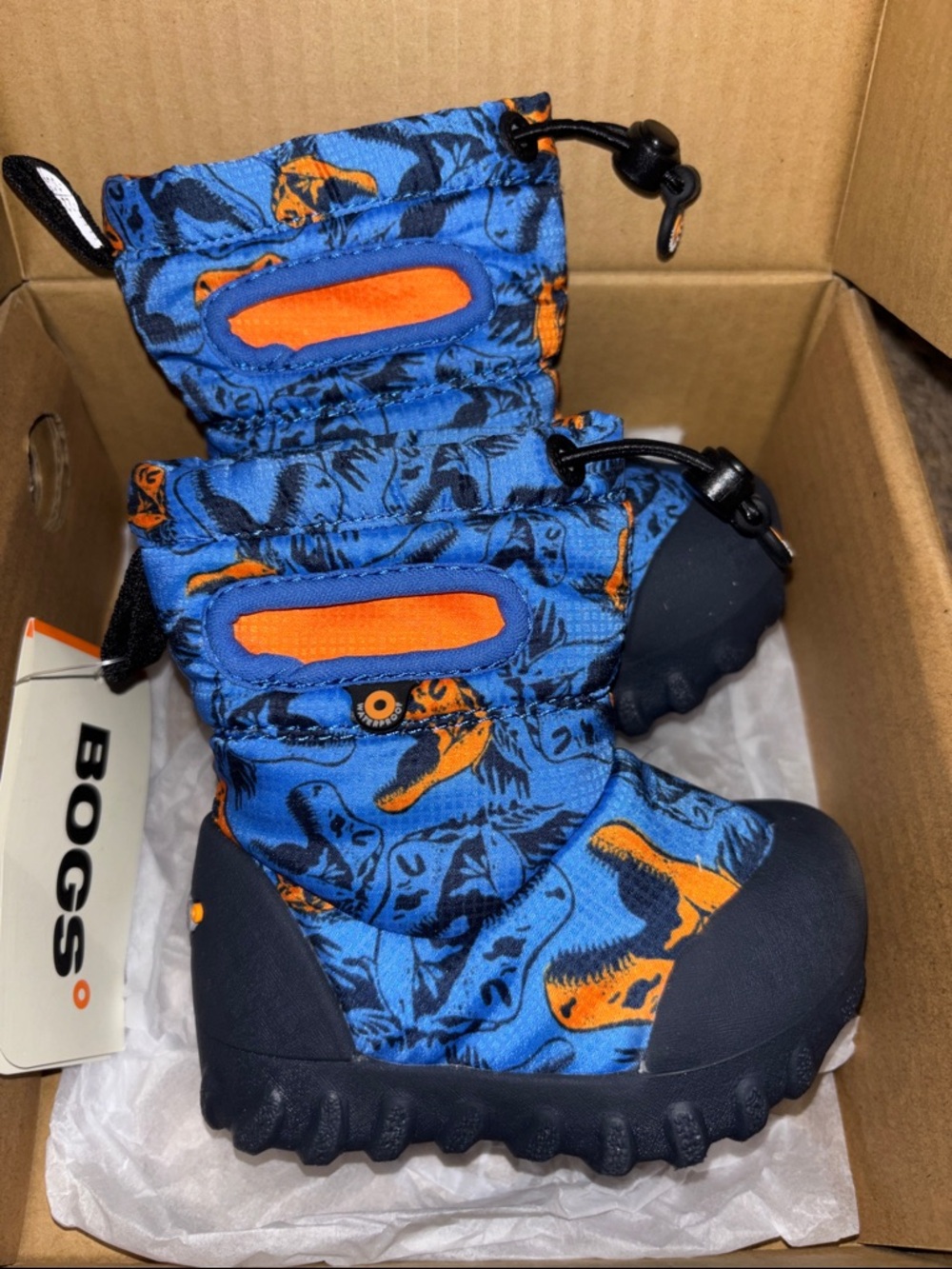 Bogs Blue & Orange Dinosaur Pull-On Kids Snow Boots